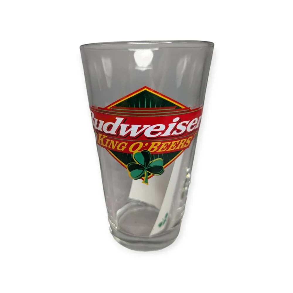 Budweiser King O' Beers St. Patrick Pint Glass Shamrock Employee Gift